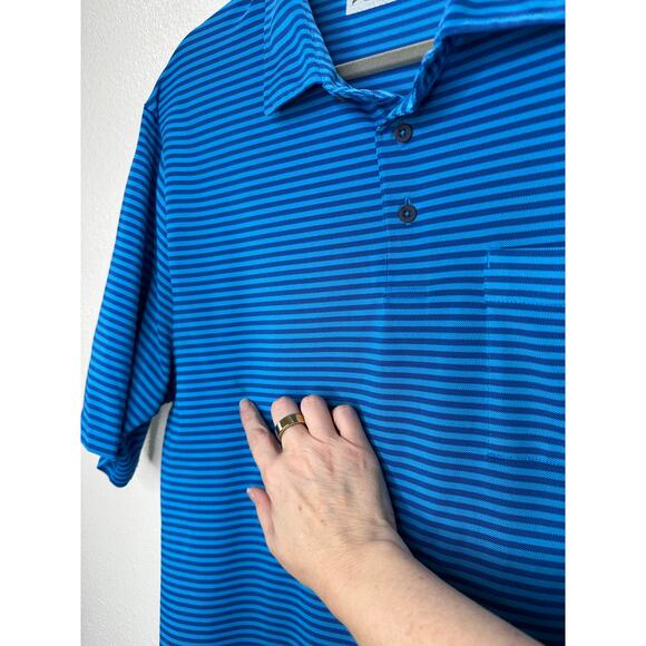 KJUS Polo Golf Shirt Medium Blue Striped Short Sleeve UPF30+ L / 52 - Picture 7 of 12